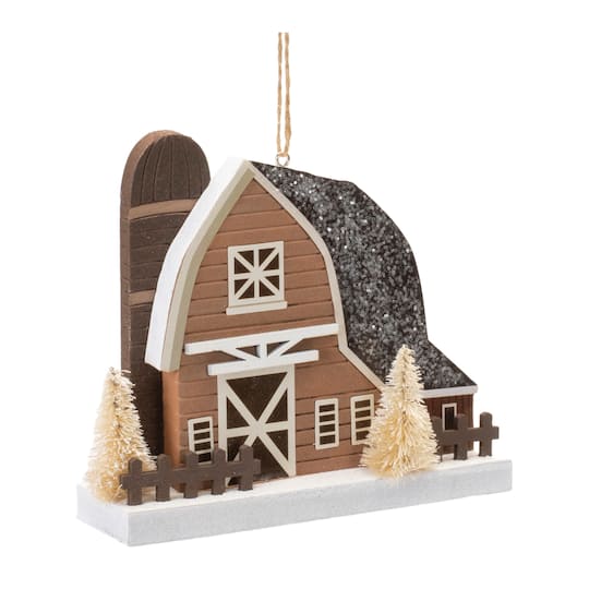 6 ct 4.5" Glittered Plastic Barn Ornaments By Melrose in White | Michaels®